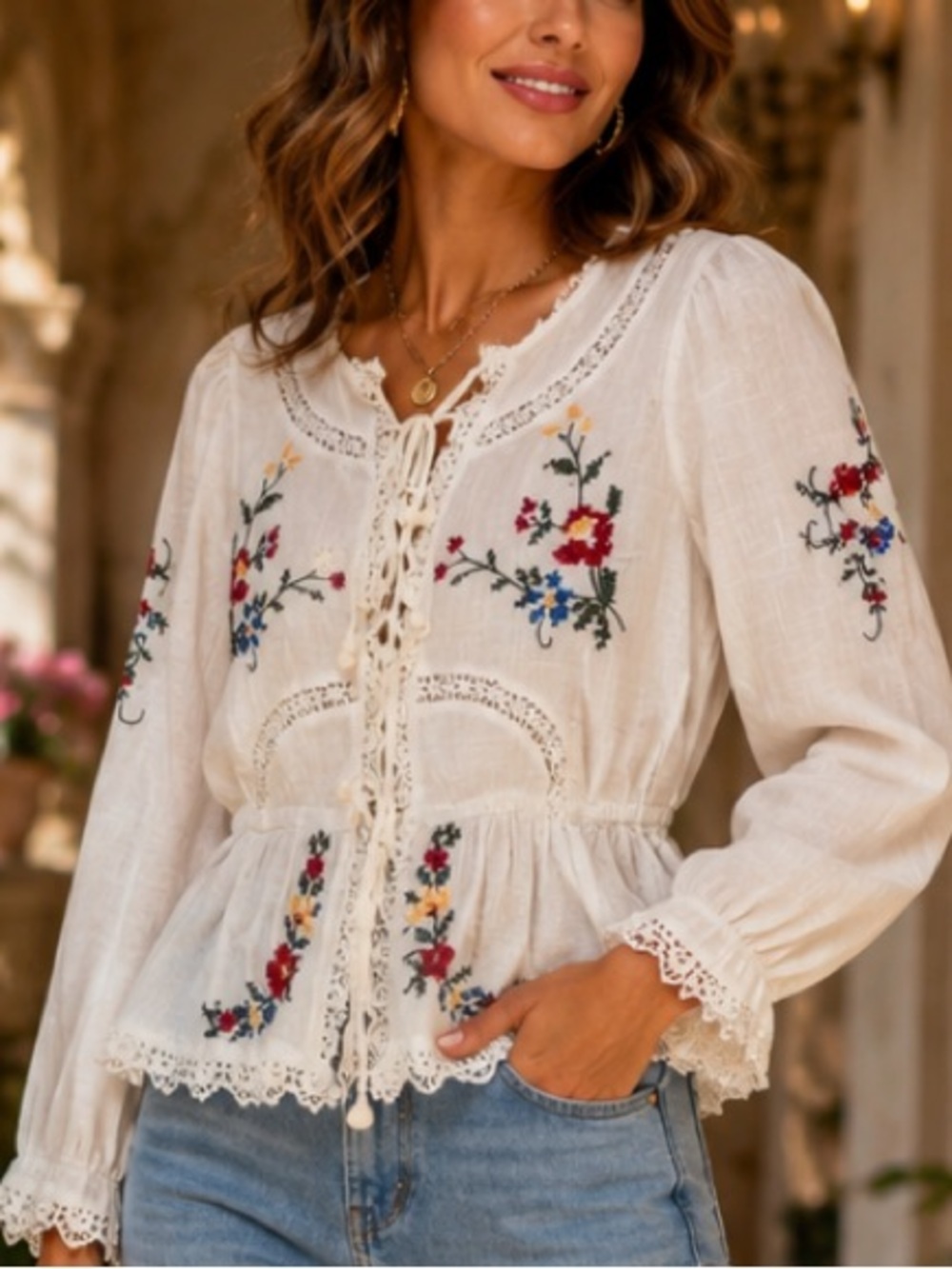 New Jannifer&Grace Embroidered White Blouse size L - Picture 3 of 16